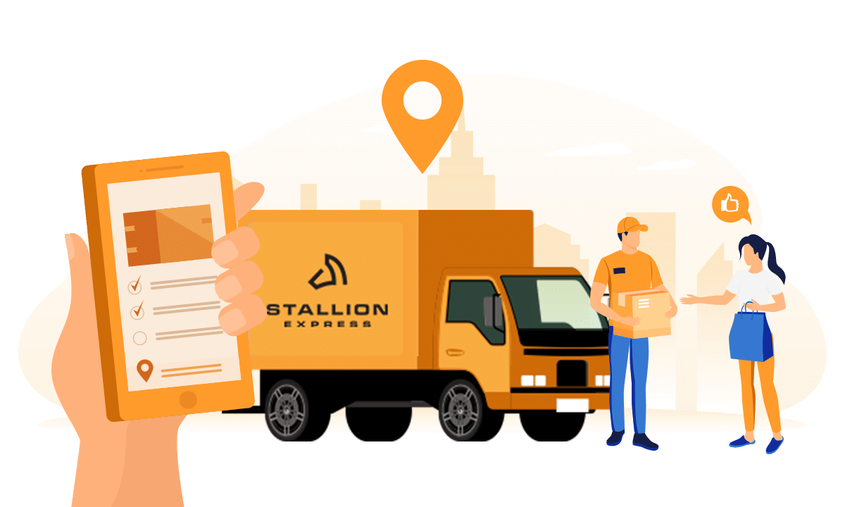 Le personnel de Stallion Express transporte le colis.