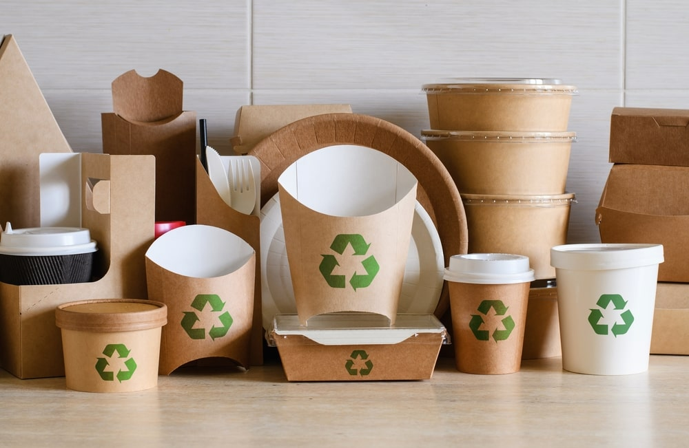 Recyclable paper food packaging.