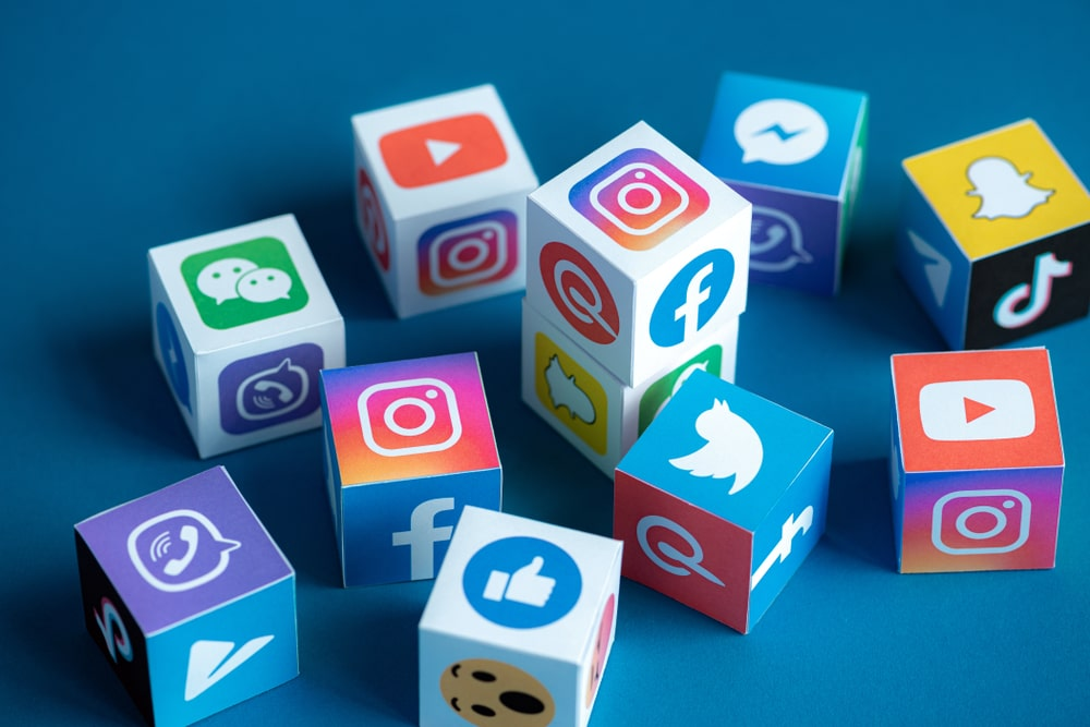 Social media apps as cubic blocks.