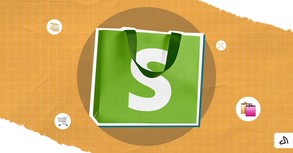 A green shopping bag with the Shopify logo