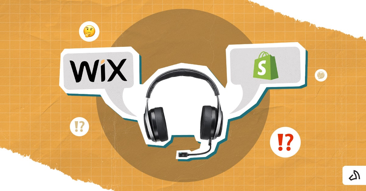 a headset with Wix and Shopify logos on either end