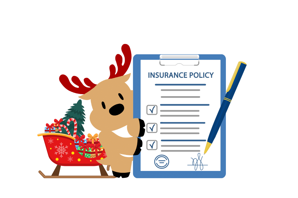 A reindeer holding the insurance policy