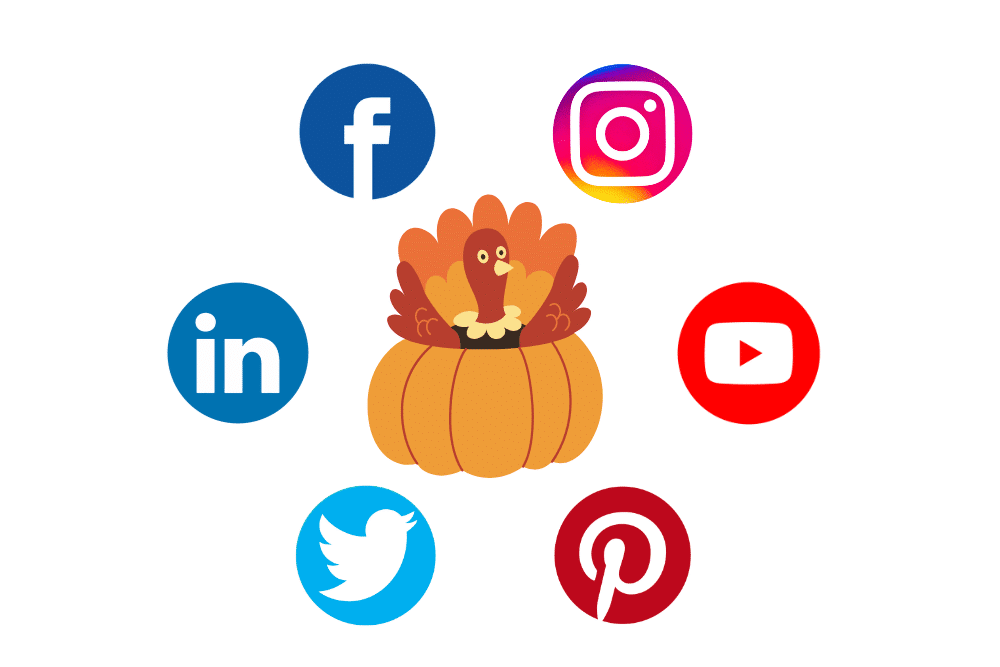 A turkey surrounded by different social media logos