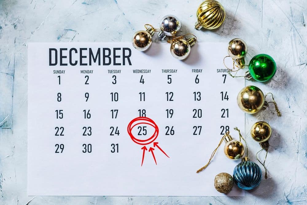 December calendar with Christmas encircling the 25th