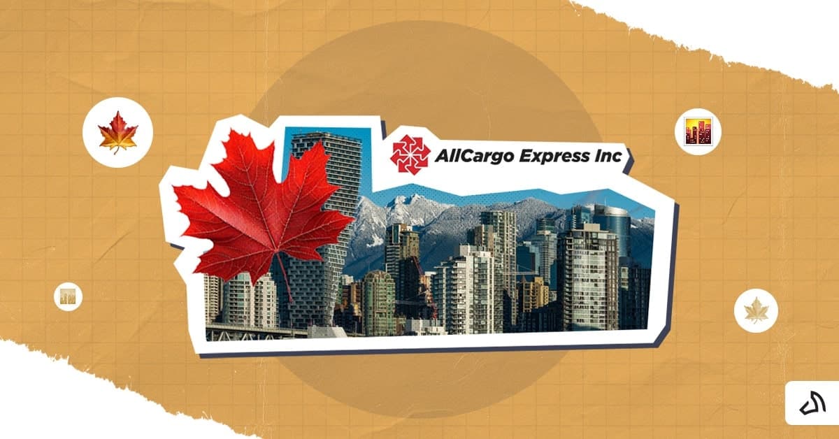 The AllCargo Express Inc logo on top of the skyscrapers with a maple leaf