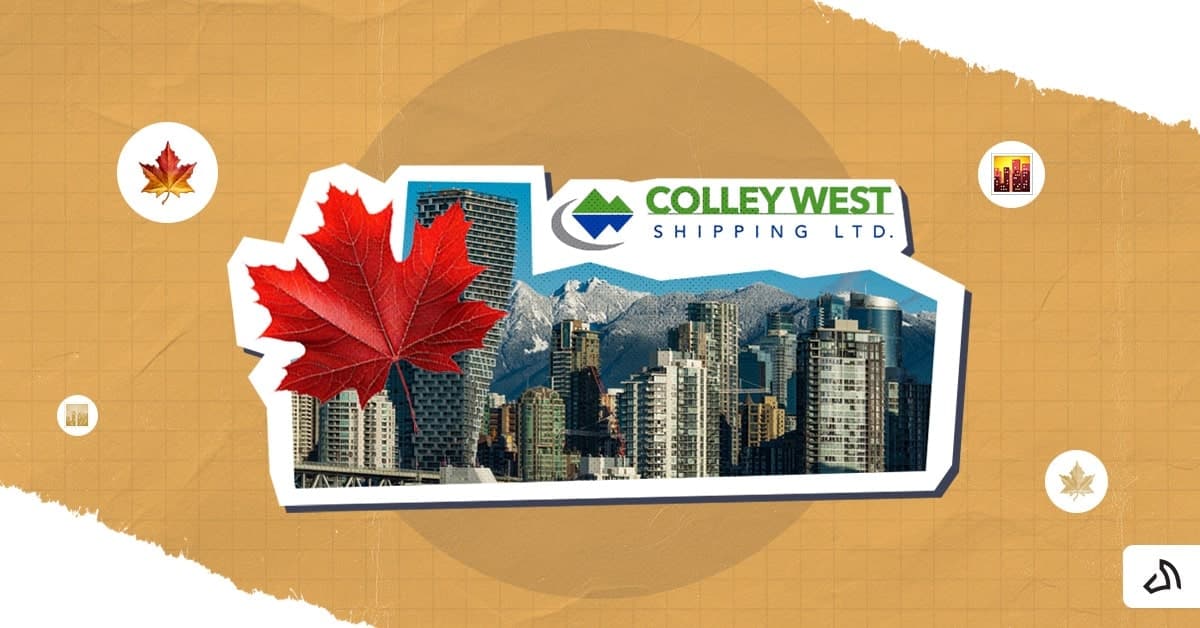 The Colley West Shipping Ltd logo on top of the skyscrapers with a maple leaf