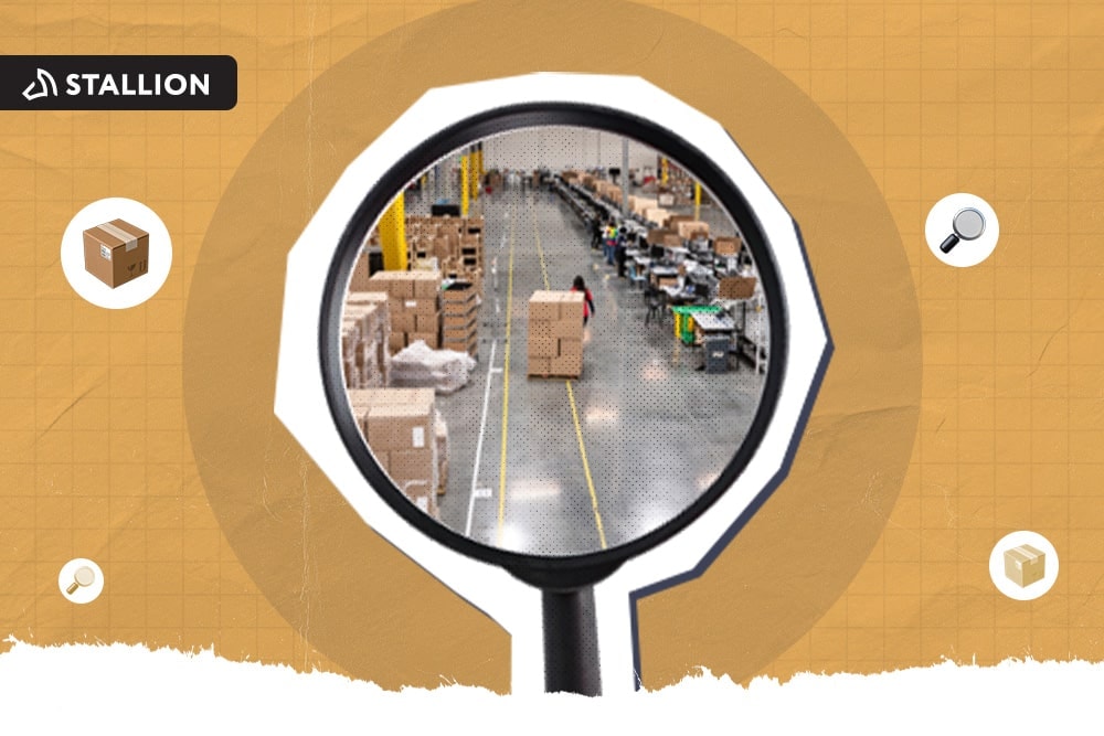 A magnifying glass focusing on the micro-fulfillment center staff