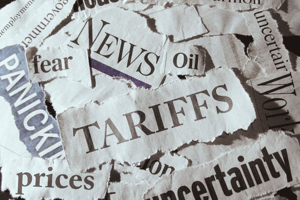 Newspaper cuttings with the words "Tariffs"