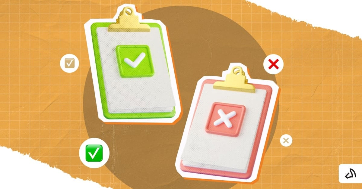 one green clipboard with a check in the middle and one red clipboard with an "x" in the middle