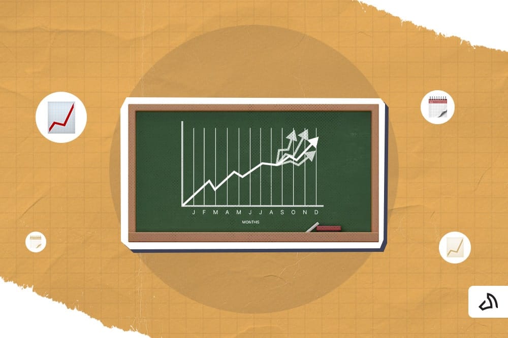 A blackboard with a time series analysis graph